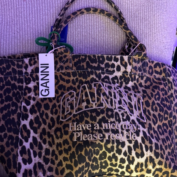 Ganni Brown Leopard Print Tote - Picture 3 of 3